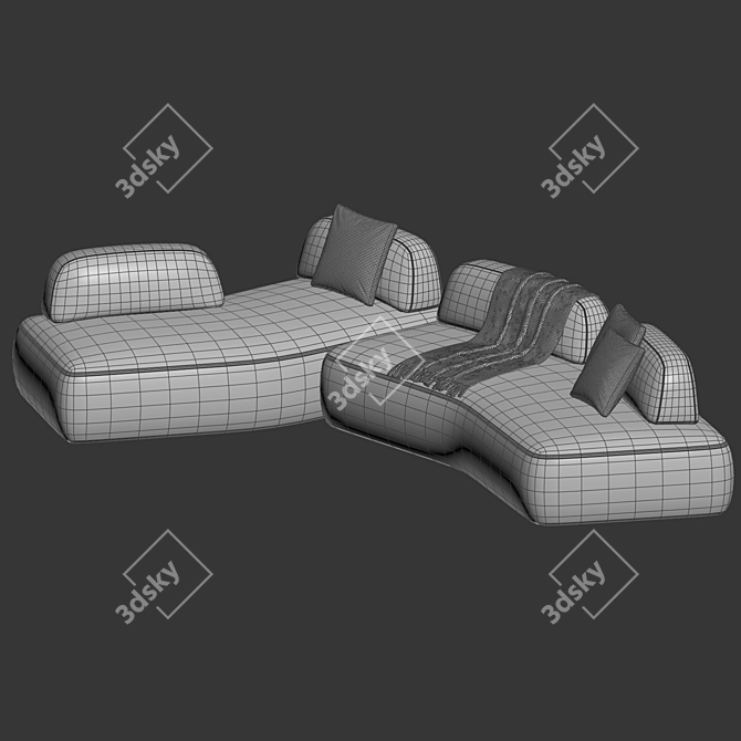 Sleek Velvet Curve Sofa 3D model image 4