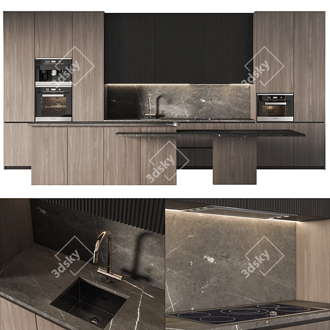 Sleek Kitchen Set 3D Model 3D model image 1