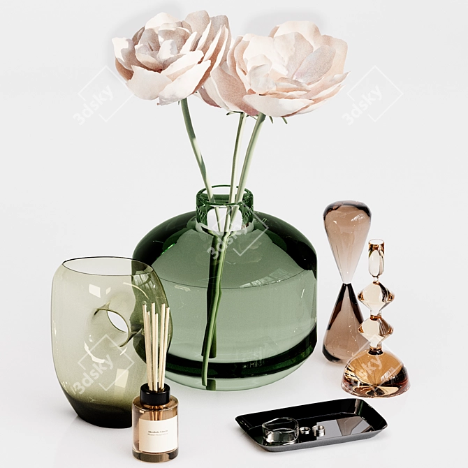 Glass Vase Set with Flowers, Diffuser & Hourglass 3D model image 1