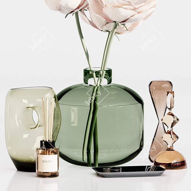 Glass Vase Set with Flowers, Diffuser & Hourglass 3D model image 2