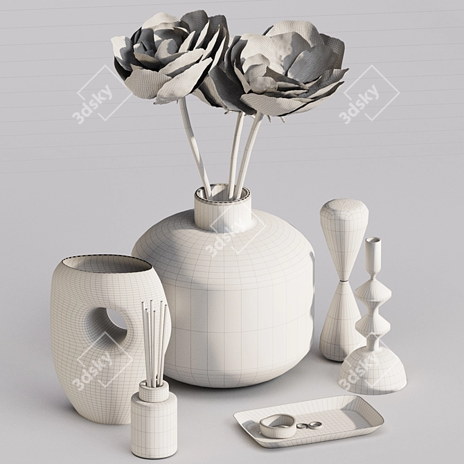 Glass Vase Set with Flowers, Diffuser & Hourglass 3D model image 3