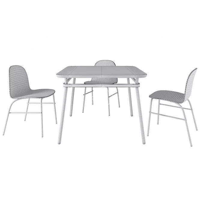 Modern Dining Set w/ Metal Chair 3D model image 3