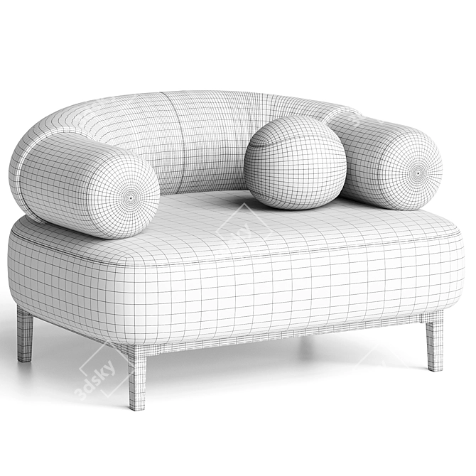 Bouclé Upholstered Armchairs Set 3D model image 3