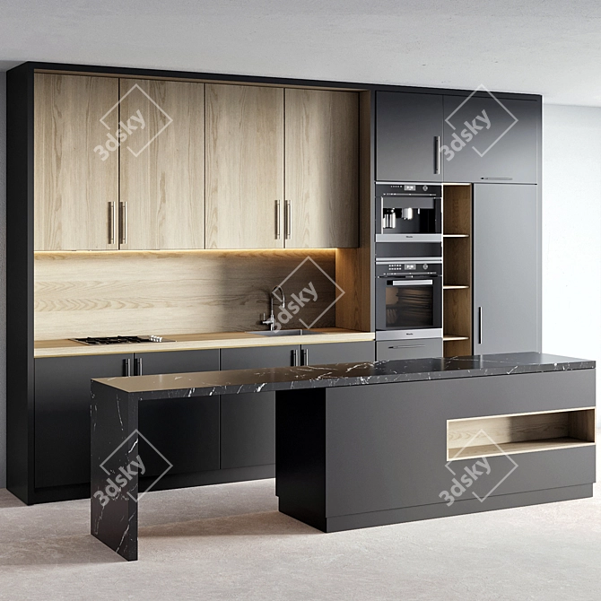 Modern Kitchen 3D Model Set 3D model image 1