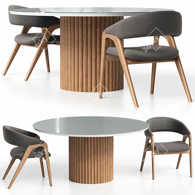 Belize Round Dining Set with Arc Dining Armchair 3D model image 3