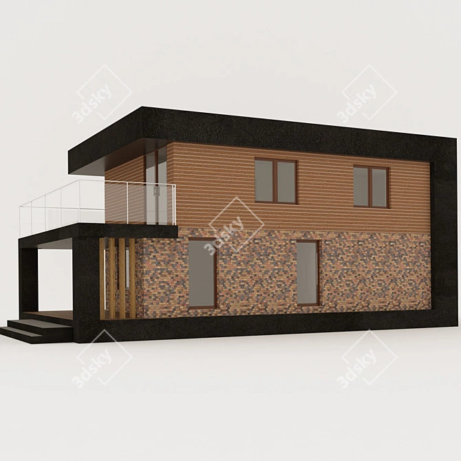 Modern Flat Roof House 109m² 3D model image 4