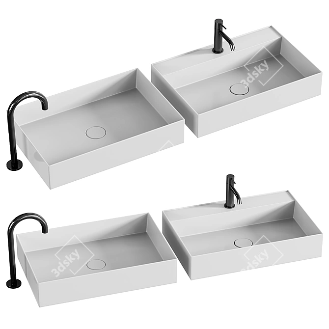 Modern Rectangular Washbasin Collection 3D model image 1