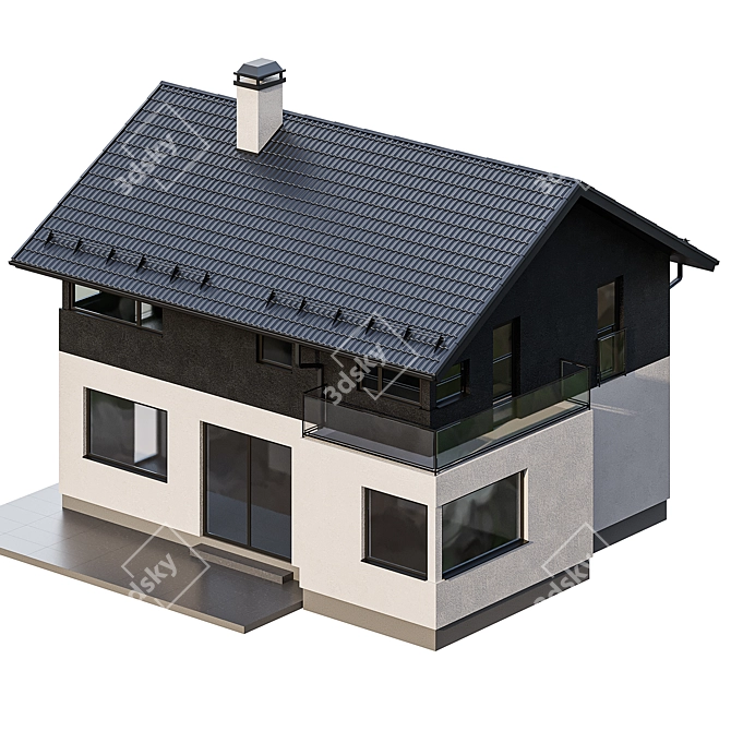 European Style Two-Story Country Cottage 3D model image 6