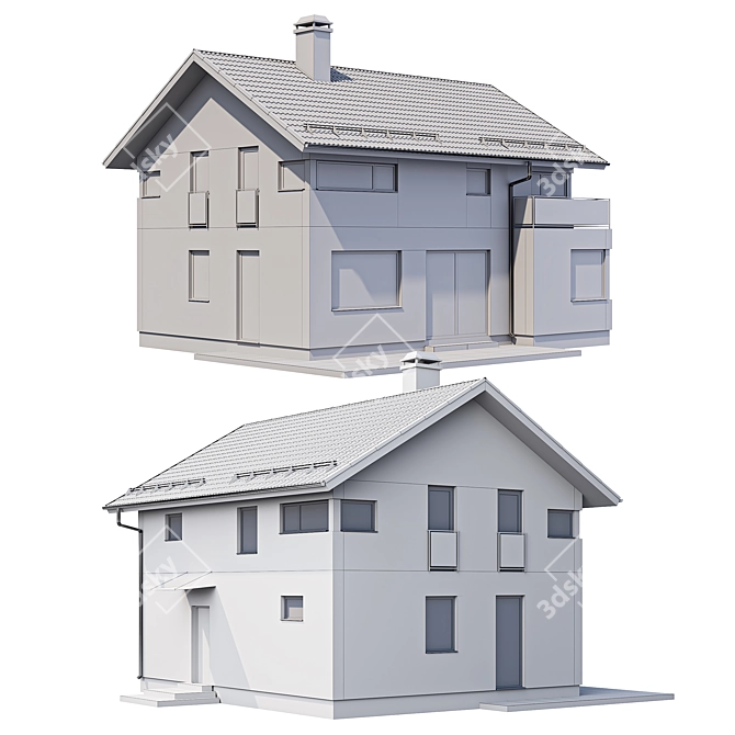 European Style Two-Story Country Cottage 3D model image 7