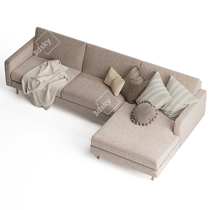 Elegant Scandinavian Chaise Longue Sofa 3D model image 3