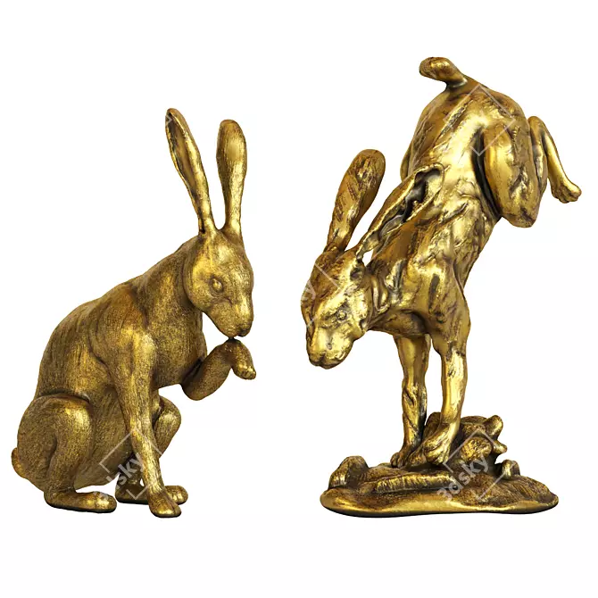 Whimsical Hares Figurine Set 002 3D model image 1