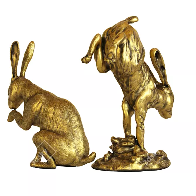 Whimsical Hares Figurine Set 002 3D model image 2