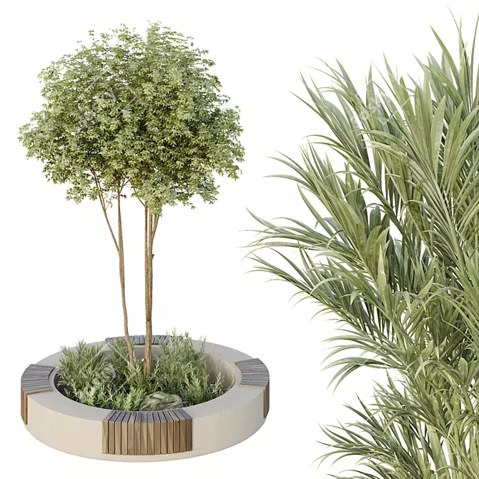 Urban Green Plant Bench Collection 3D model image 1
