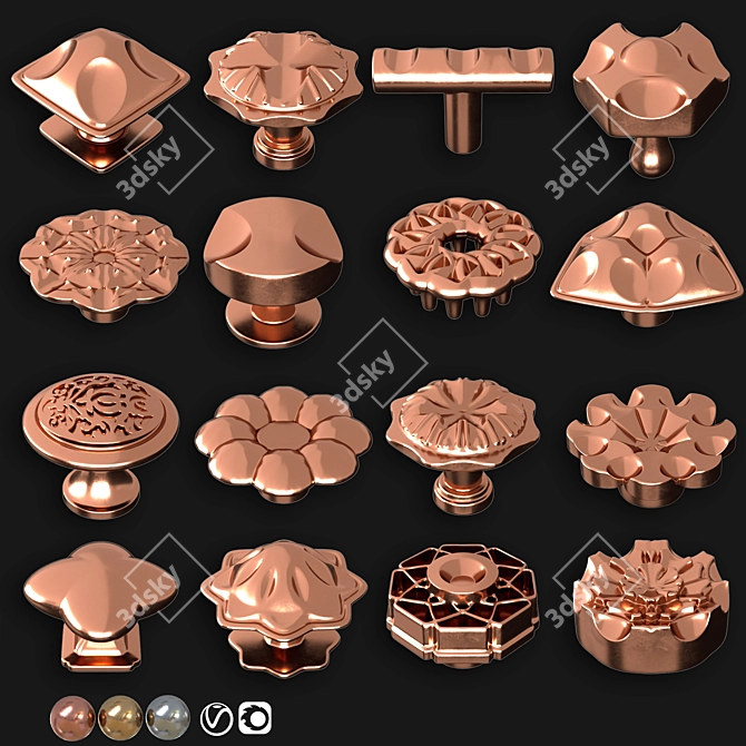 Elegant Door Knobs Set 0028 3D model image 4