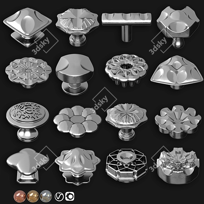 Elegant Door Knobs Set 0028 3D model image 5