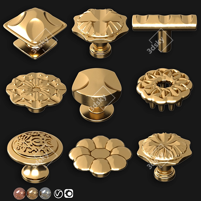 Elegant Door Knobs Set 0028 3D model image 7