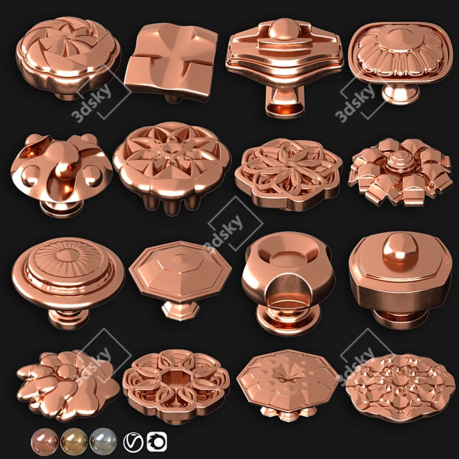 Elegant Door Knobs Set 3D model image 3