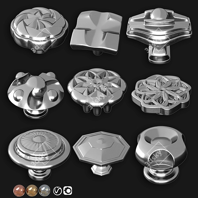 Elegant Door Knobs Set 3D model image 8