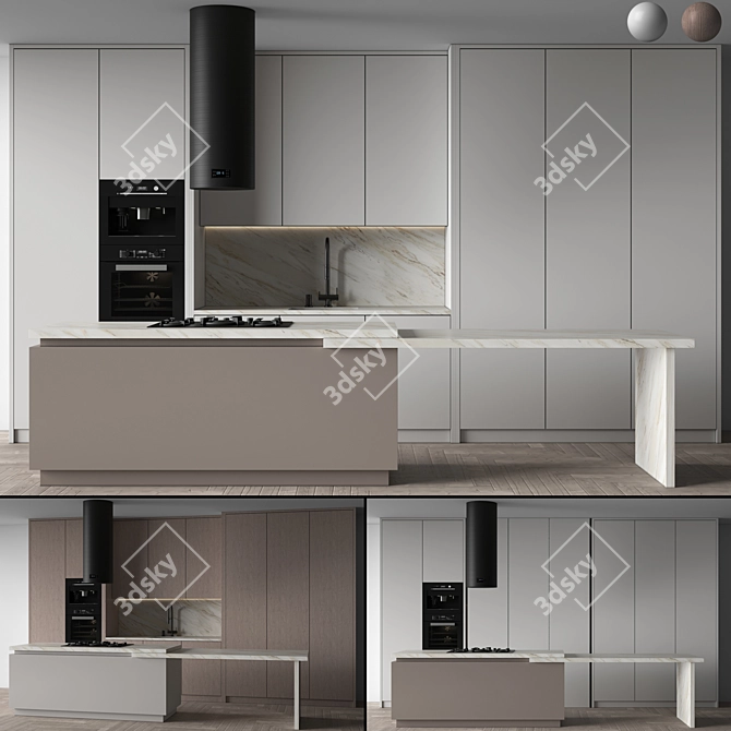 Contemporary Dual-Tone Kitchen Suite 3D model image 1