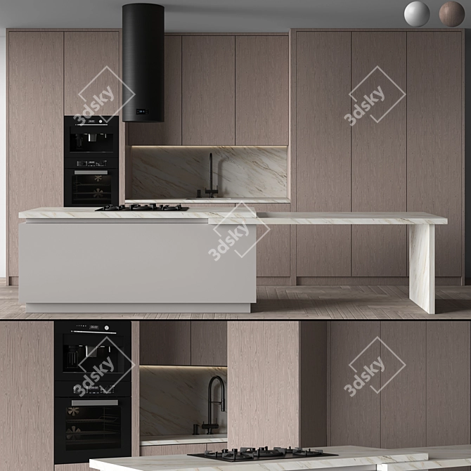 Contemporary Dual-Tone Kitchen Suite 3D model image 2