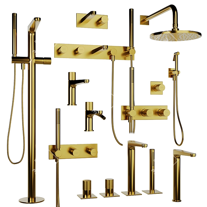 Omnires Contour Bathroom Faucet Set 3D model image 1