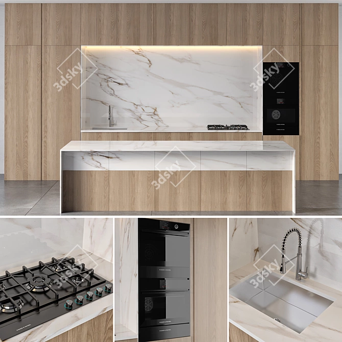 Minimalist Kitchen Set with Appliances 3D model image 1