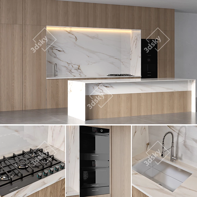 Minimalist Kitchen Set with Appliances 3D model image 2