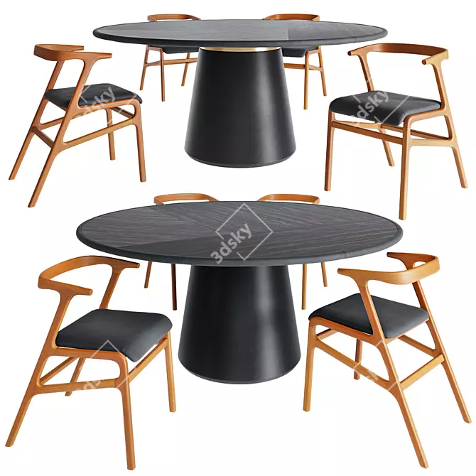 Mid-Century Leather Dining Set 3D model image 1