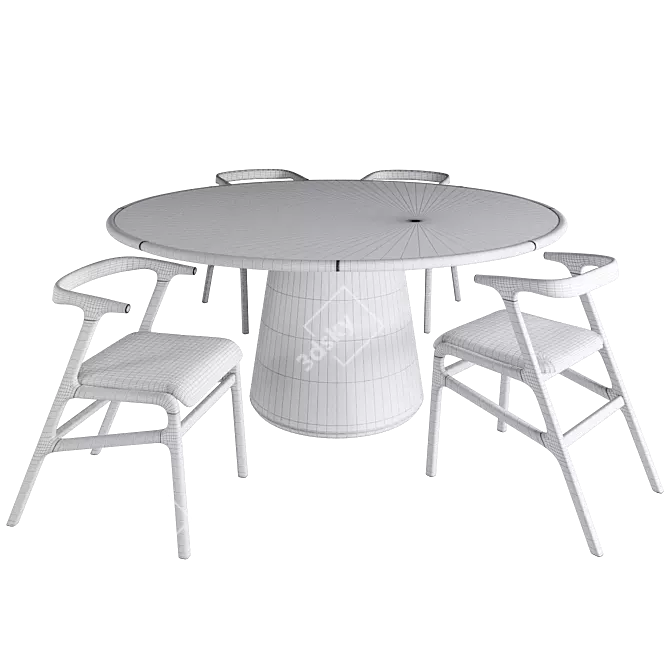 Mid-Century Leather Dining Set 3D model image 4