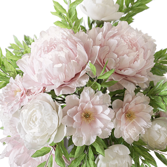 Rose Peonies Floral Bouquet Set 3D model image 6