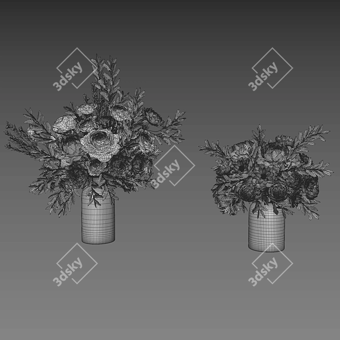 Rose Peonies Floral Bouquet Set 3D model image 7
