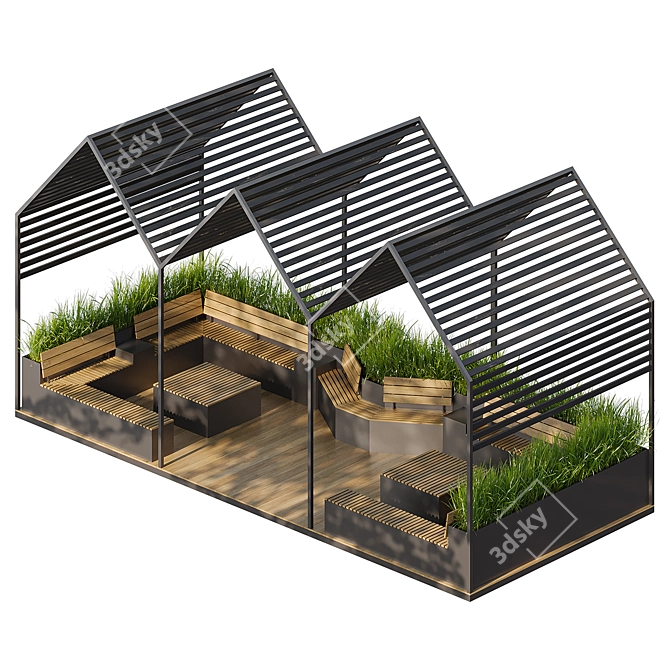 City Parklet with Canopy & Tall Grass 3D model image 3