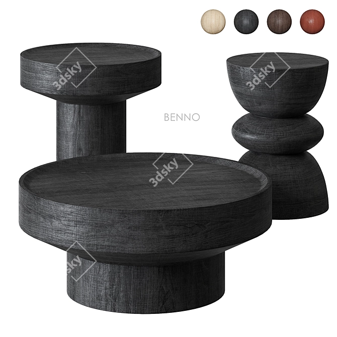 Benno Mango Wood Side Tables 3D model image 3