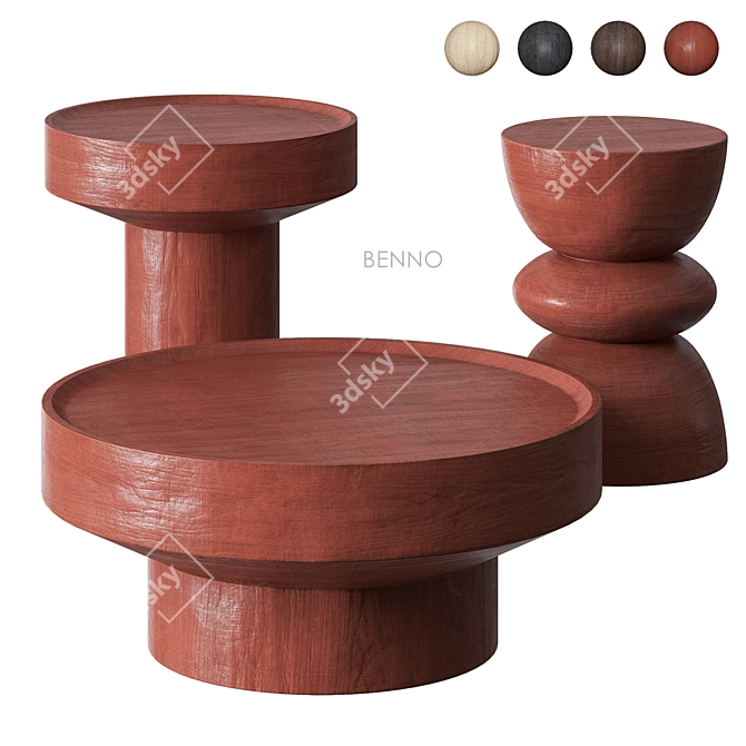 Benno Mango Wood Side Tables 3D model image 4