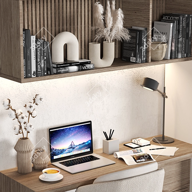 Modern Wood Office Furniture Set 3D model image 3