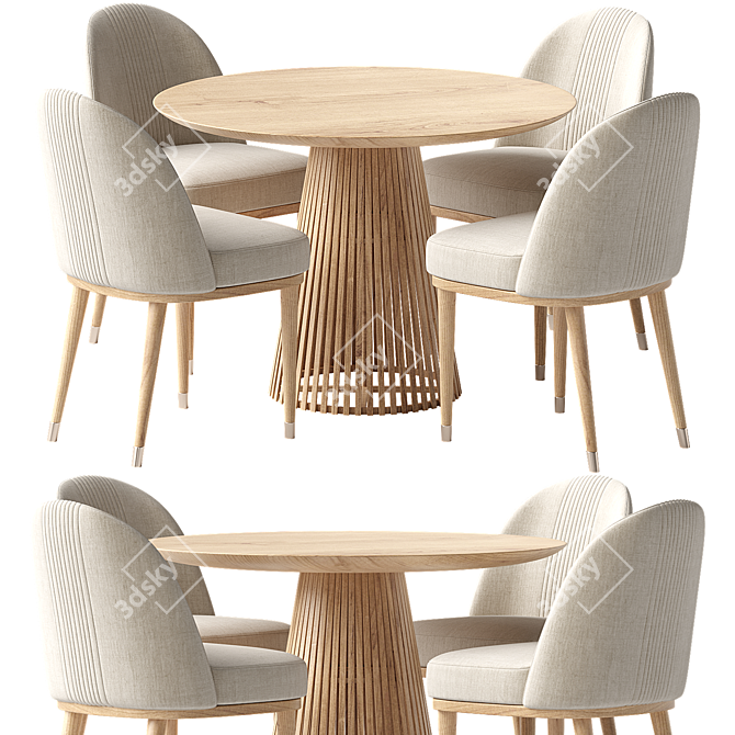 Teak Table & Tufted Chair 3D model image 1