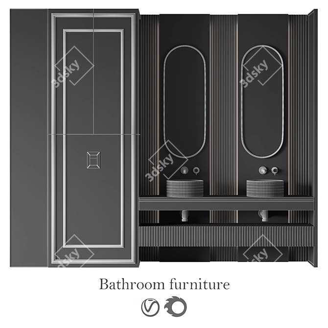 Modern Bathroom Furniture Set - White 3D model image 8