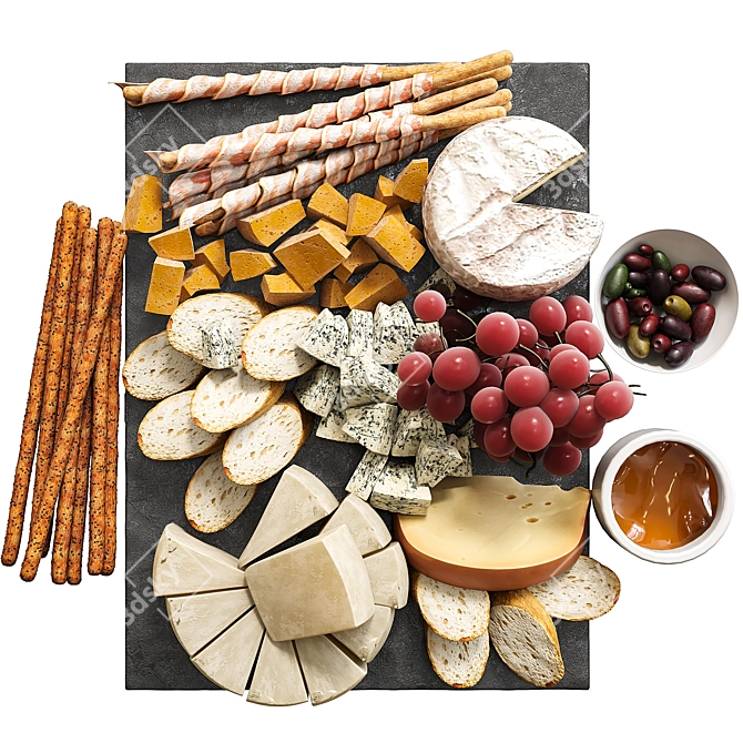 Cheese Platter Set with Mouldy Cheese 3D model image 1