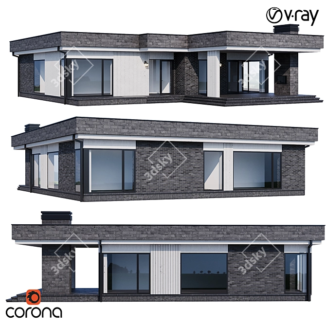 Modern Mansion Model V58 3D model image 1