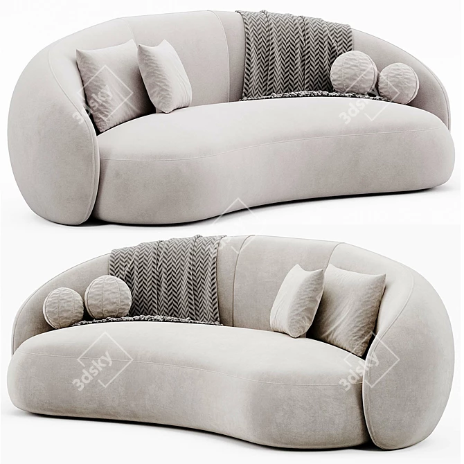 Modern Velvet Three-Seater Sofa 3D model image 1
