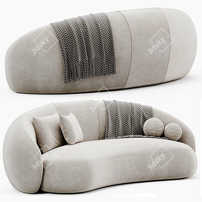 Modern Velvet Three-Seater Sofa 3D model image 3