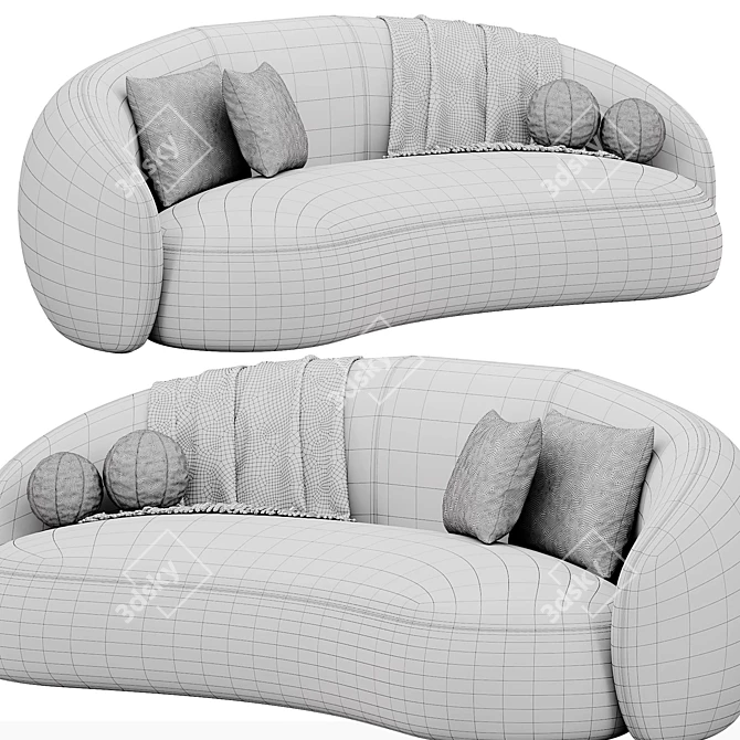 Modern Velvet Three-Seater Sofa 3D model image 4