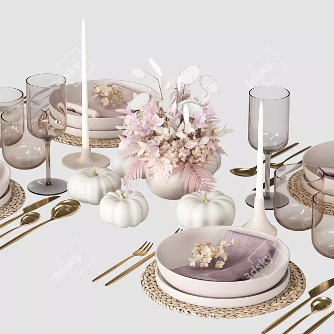 Autumn Table Setting Ensemble 3D model image 3