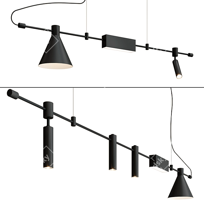 Sleek Black LED Pendant Lamp 3D model image 1