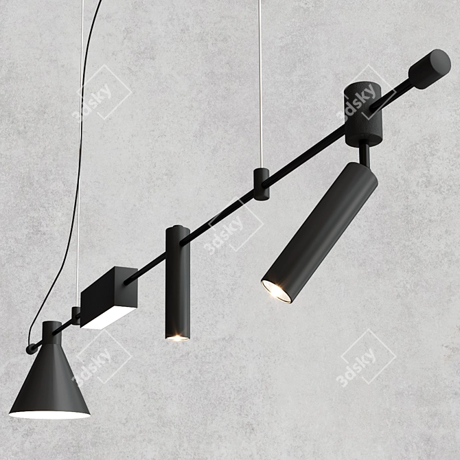 Sleek Black LED Pendant Lamp 3D model image 4