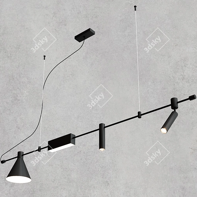 Sleek Black LED Pendant Lamp 3D model image 6