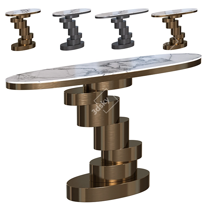 Elegant Oval Stone Console Table 3D model image 1