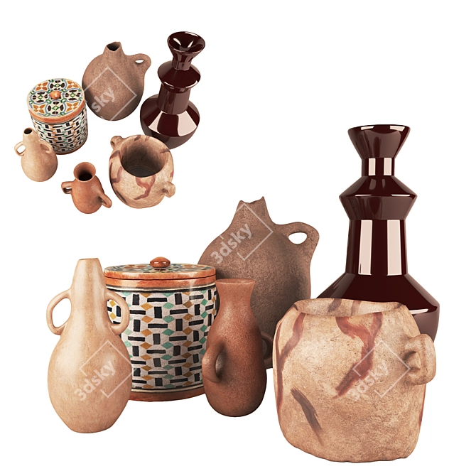 Handcrafted North African Vases 3D model image 1