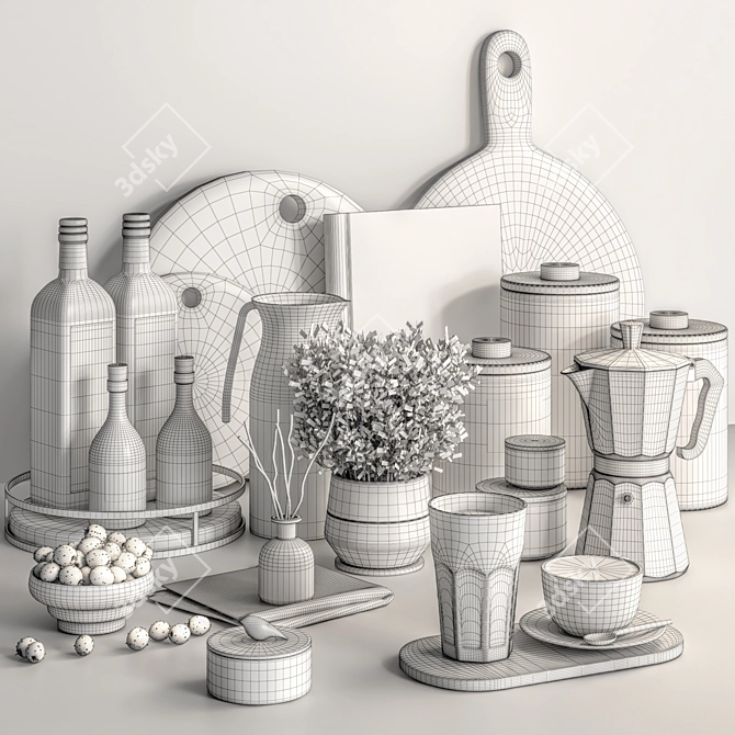 Modern Kitchen Accessories Set 3D 3D model image 5