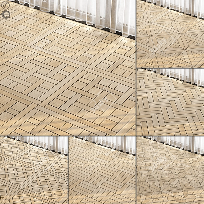 Seamless Parquet Wood Texture Bundle 3D model image 1
